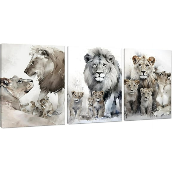 Modern 3 Piece Wild Animal Lion Canvas Paintings Lion Family Portrait Pictures Wall Decor Artwork Living Room Bedroom Home Office Decorations Unframed
