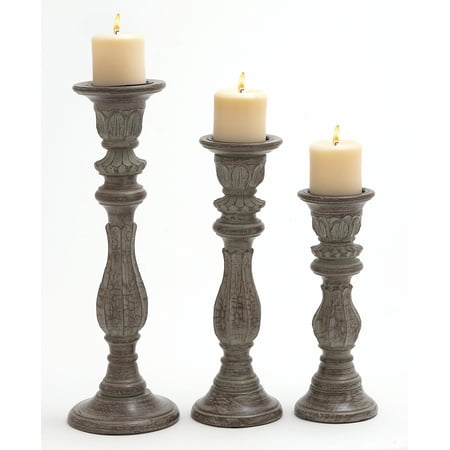 Engraved Candle Holder - Elegant Wood Candle Holder Set Of Three With Floral Engravings