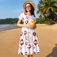 thumbnail image 4 of Disketp Red Lips para Vestido de Manga Corta para Mujeres, Vestidos de Verano para Mujeres, Casual y Holgado para la Playa, 4 of 6