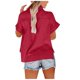 thumbnail image 3 of Camisas de Cuello en V de Manga Corta para las Mujeres Blusa Suelta con Botón de Color, Túnica de Trabajo Casual con Bolsillo para Uso Diario, 3 of 5