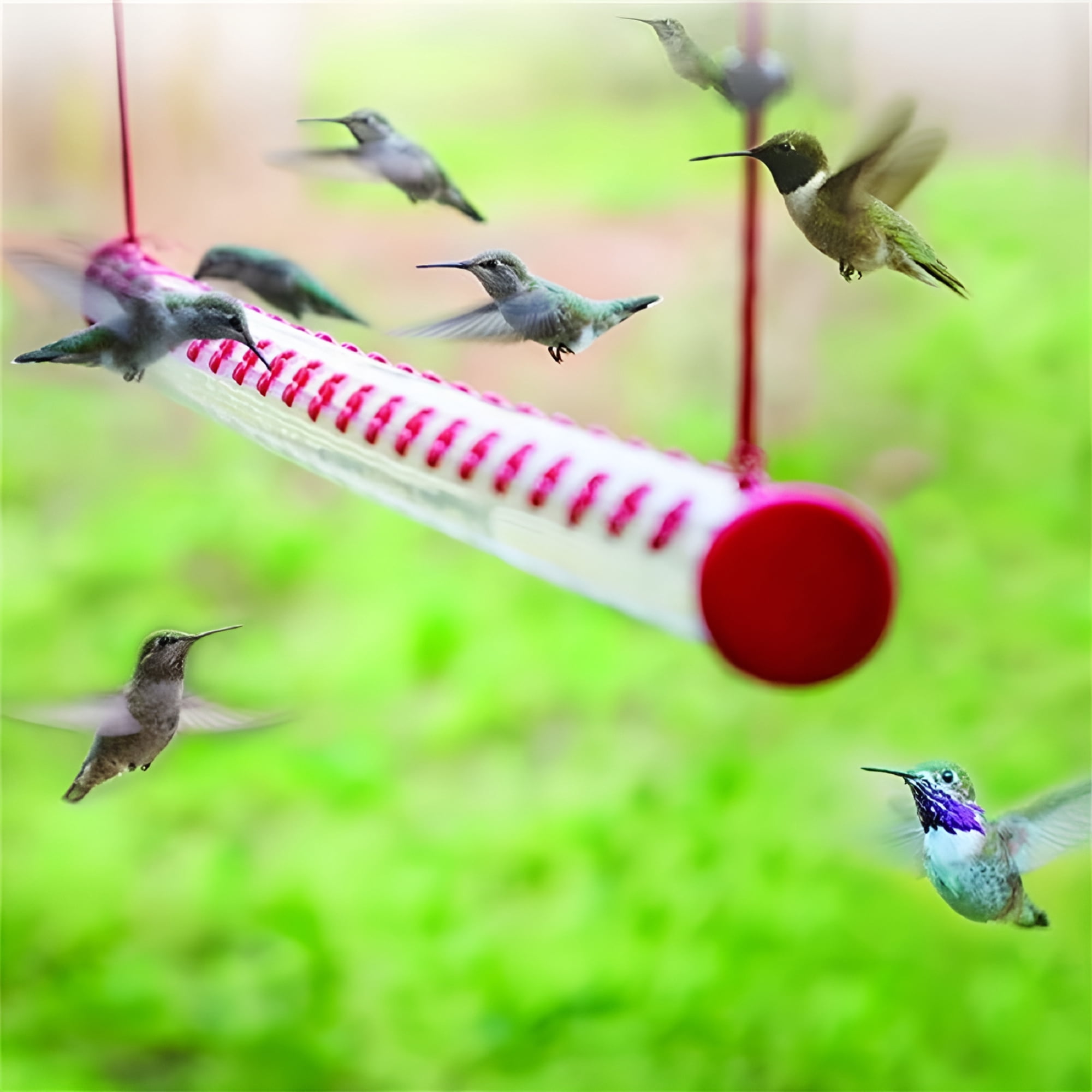 ACDANC 15.7'' Bird Feeder with Bright Red Transparent Poly-Carbonate Tube, Easy to Clean, Spring Summer Decor, Hummingbird Feeders for Outdoors, Deck, Patio, Garden, Yard