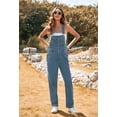 thumbnail image 5 of Pink Queen Women Long Denim Bib Overalls Jeans Wash Pants Light Blue M, 5 of 6