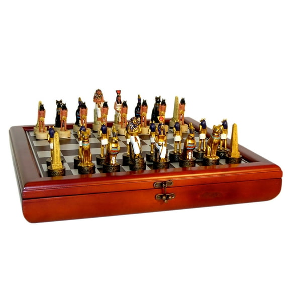 Egyptian Chess Set With Cherry Chest