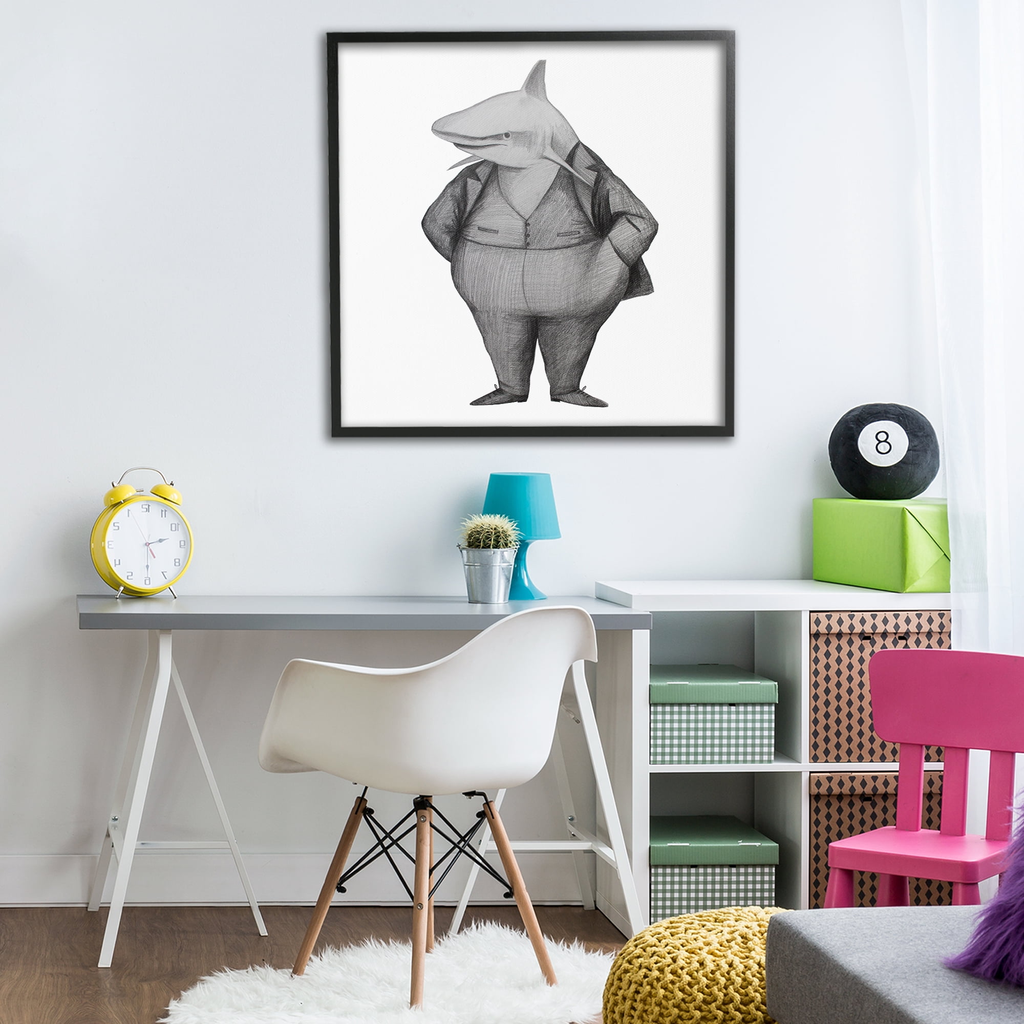 Stupell Industries Shark In Suit Drawing Black Framed Giclee Art, design by Violeta Vollmer