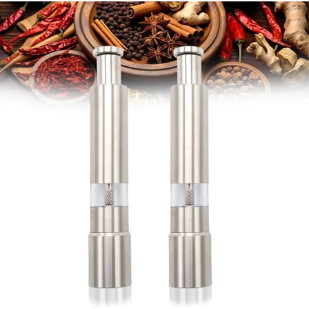 Stainless Steel Salt and Pepper Grinder Set,2025 Salt Grinder Refillable Pepper Mills Spice Dispenser,Manual Push Grinders for Spice Home Kitchen Gadgets (2pc)