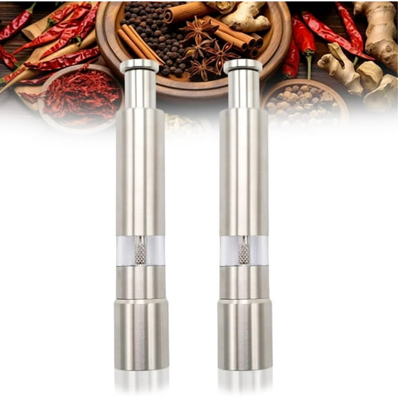 Stainless Steel Salt and Pepper Grinder Set,2025 Salt Grinder Refillable Pepper Mills Spice Dispenser,Manual Push Grinders for Spice Home Kitchen Gadgets (2pc)
