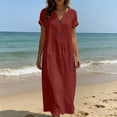 thumbnail image 4 of Spring Tops for Women Plus Size Dresses Women Fashion Women Loose Solid Color O Puff Sleeve Casual Short Sleeve Dress, 4 of 6
