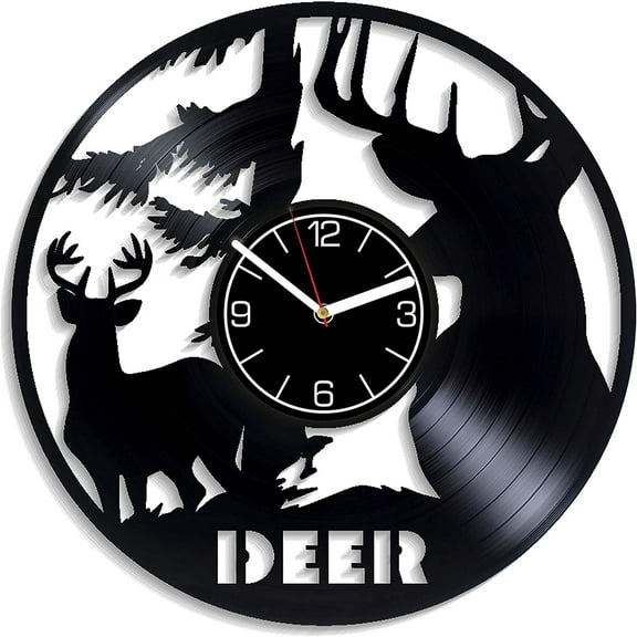 Deer Wall Art Animal Decoration 12 inch Wall Clock Deer Vinyl Clock Nature Art Birthday Gift for Woman Wild Animal Clock Nature Wall Clock Modern Xmas Gift Deer Vinyl Record Wall Clock