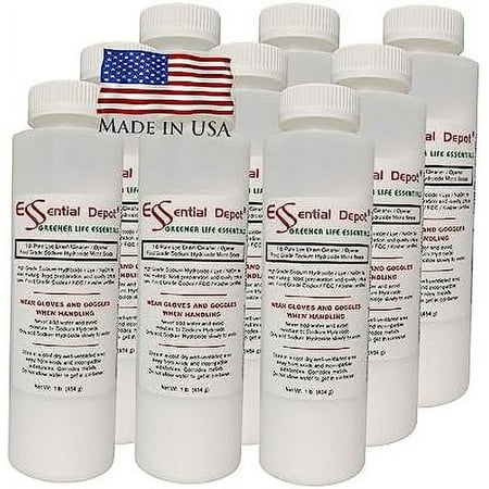 9 Grade Sodium Hydroxide Lye Evenly-Sized Micro Pels (Beads Or Particles) - 9 X 1 Lb Bottles - Lye Drain Cleaner - FREE SHIPPING