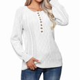 thumbnail image 2 of Women Solid Color Casual Loose Crew Neck Long Sleeve Cable Knit Chunky Pullover Short Sweater with Buttons White L, 2 of 7