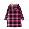 thumbnail image 7 of Women's Hooded Plaid Fleece Front Zip Sherpa Liner Long Cardigan Thermal Casual Winter Outwera With Pockets (XL, Hot Pink), 7 of 7