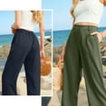 thumbnail image 6 of Womens Casual Wide Leg Pants High Waisted Button Down Straight Long Trousers Palazzo Pants, 6 of 8