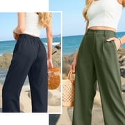 Womens Casual Wide Leg Pants High Waisted Button Down Straight Long Trousers Palazzo Pants