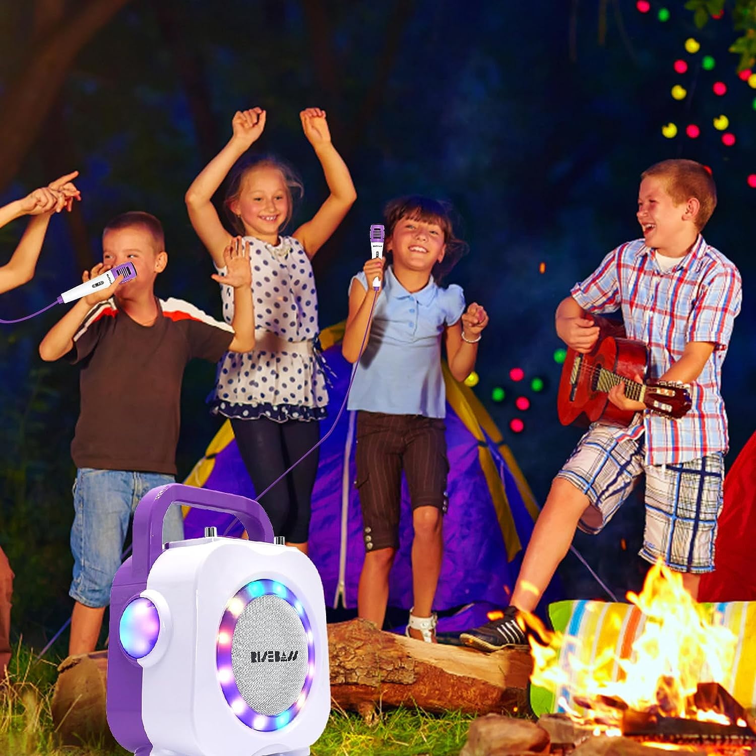 Rise Bass Unisex Karaoke Machine for Adults and Kids with Two Wireless Microphones