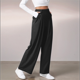 thumbnail image 5 of Pantalones de Traje Anchos para Mujer, Holgados, de Cintura Alta Elástica, Informales, Largos, Color Negro, Talla XS, 5 of 7