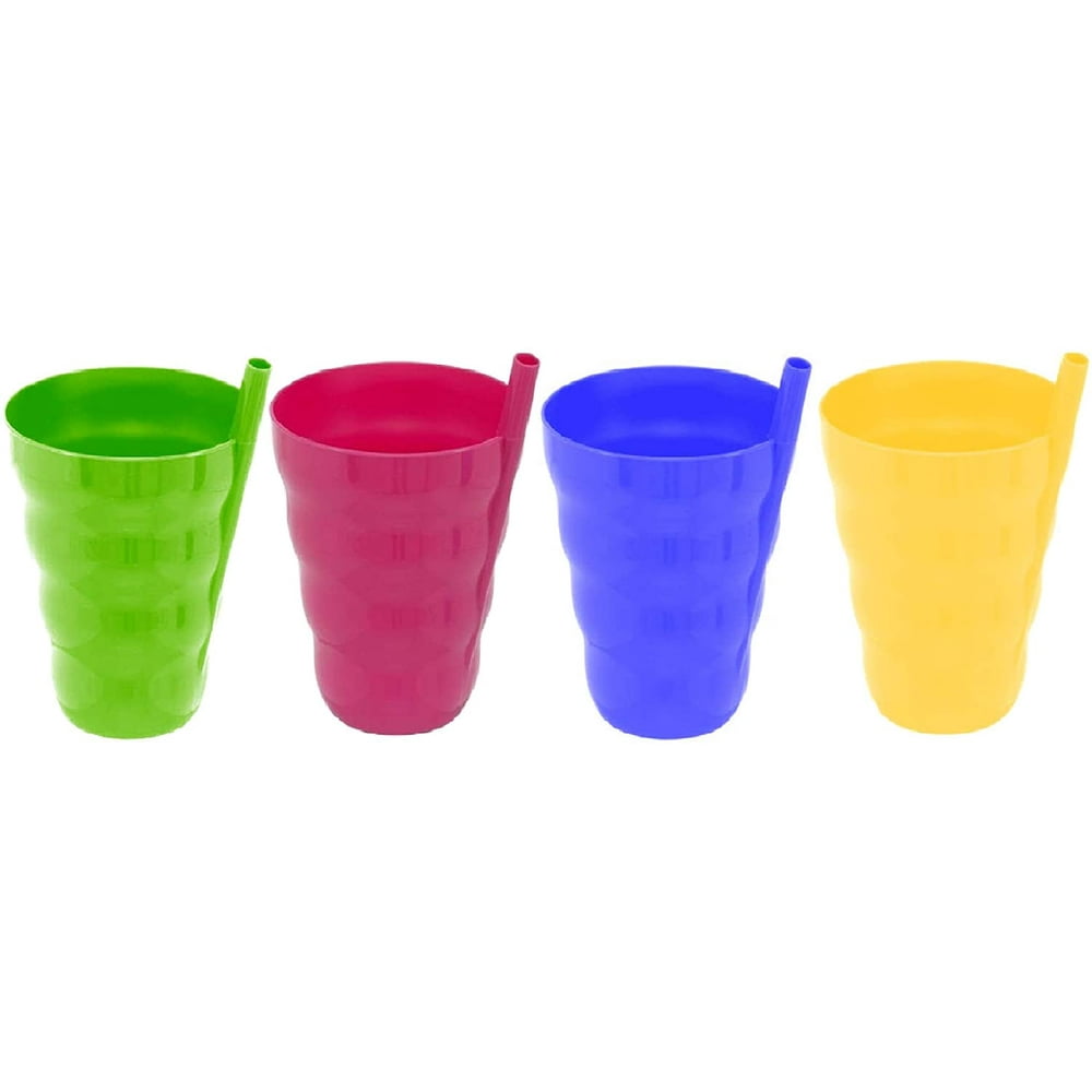 Green Direct Cup With Straw 10 Oz Plastic Cup with Built in Straw for Kids Assorted Colors (Pack
