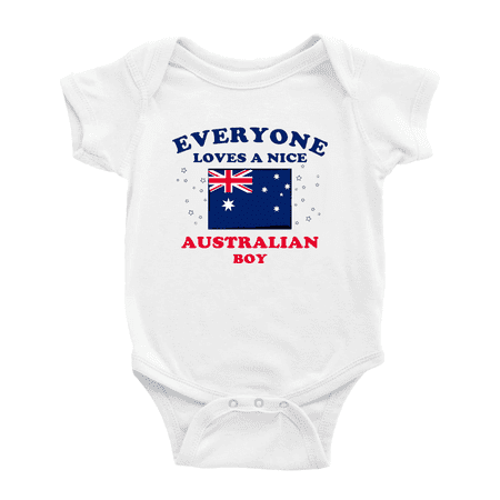 

Everyone Loves a Nice Australian Boy Baby Bodysuit Baby Clothes (White 18-24 Months)