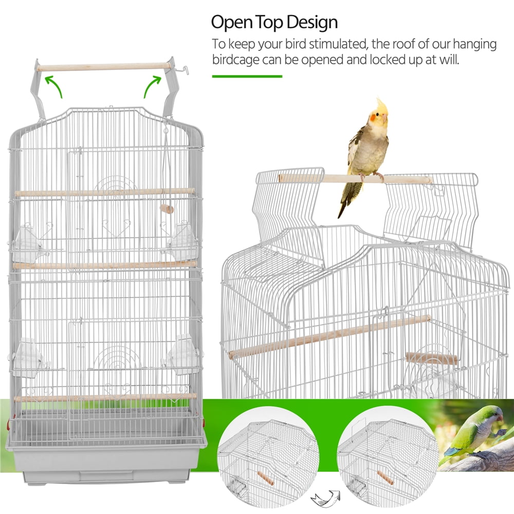 Alden Design Large 41" Metal Bird Cage with Play Top for Parakeets and Lovebirds, Light Gray