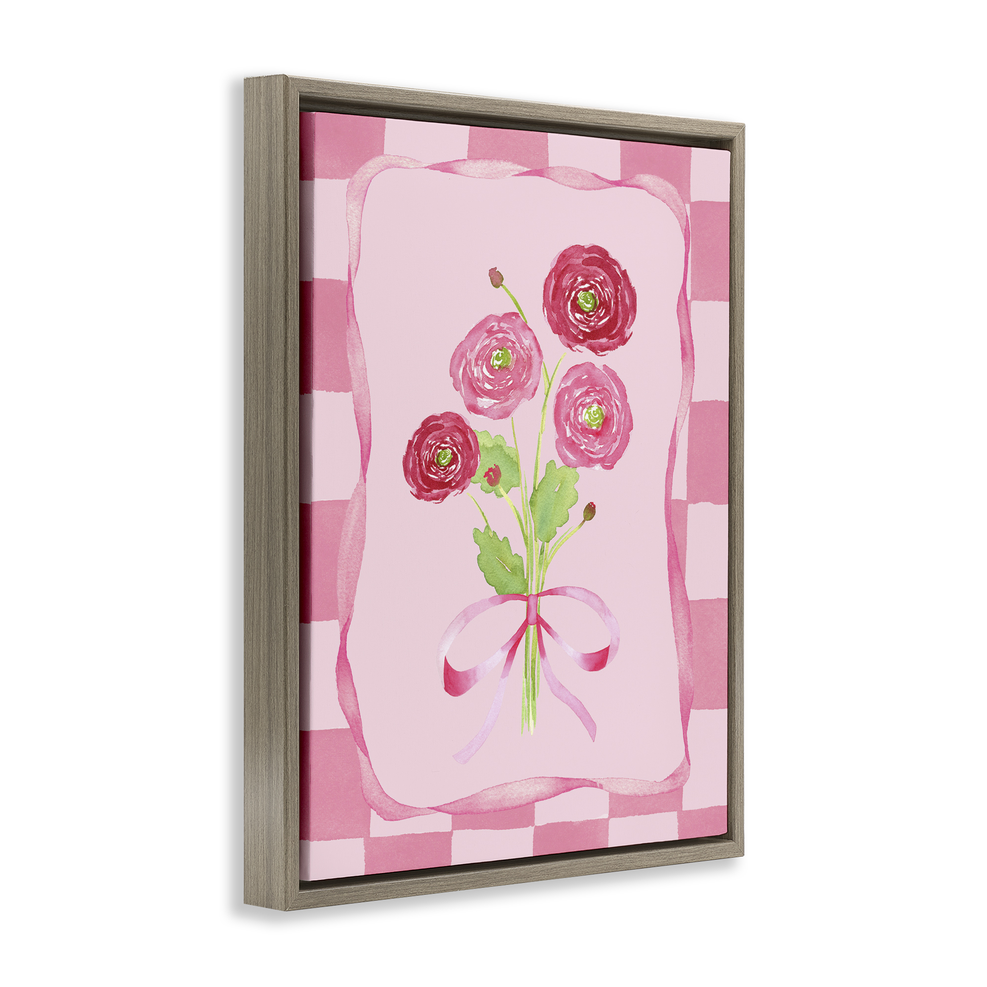 Pretty And Sweet Ranunculus Brown Framed Floater Canvas Wall Art, design by Nina Jacobs