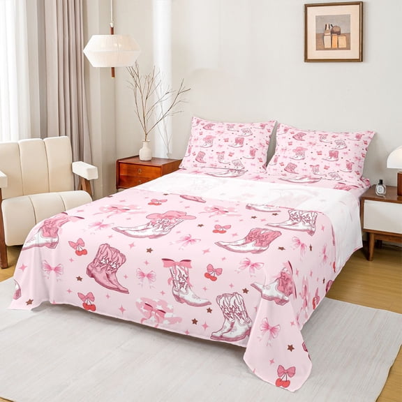 Feelyou Cowgirl Boot Twin Sheet Sets, Ballet Princess Bowknot Bedding, 3 Pieces