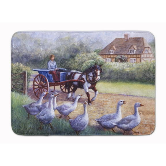 Geese Crossing before the Horse Machine Washable Memory Foam Mat