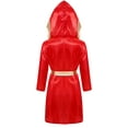 thumbnail image 2 of dPois Kids Boys Boxing Robe Costume Satin Long Hooded Hoodie Halloween Cosplay Costume Burgundy 8, 2 of 7