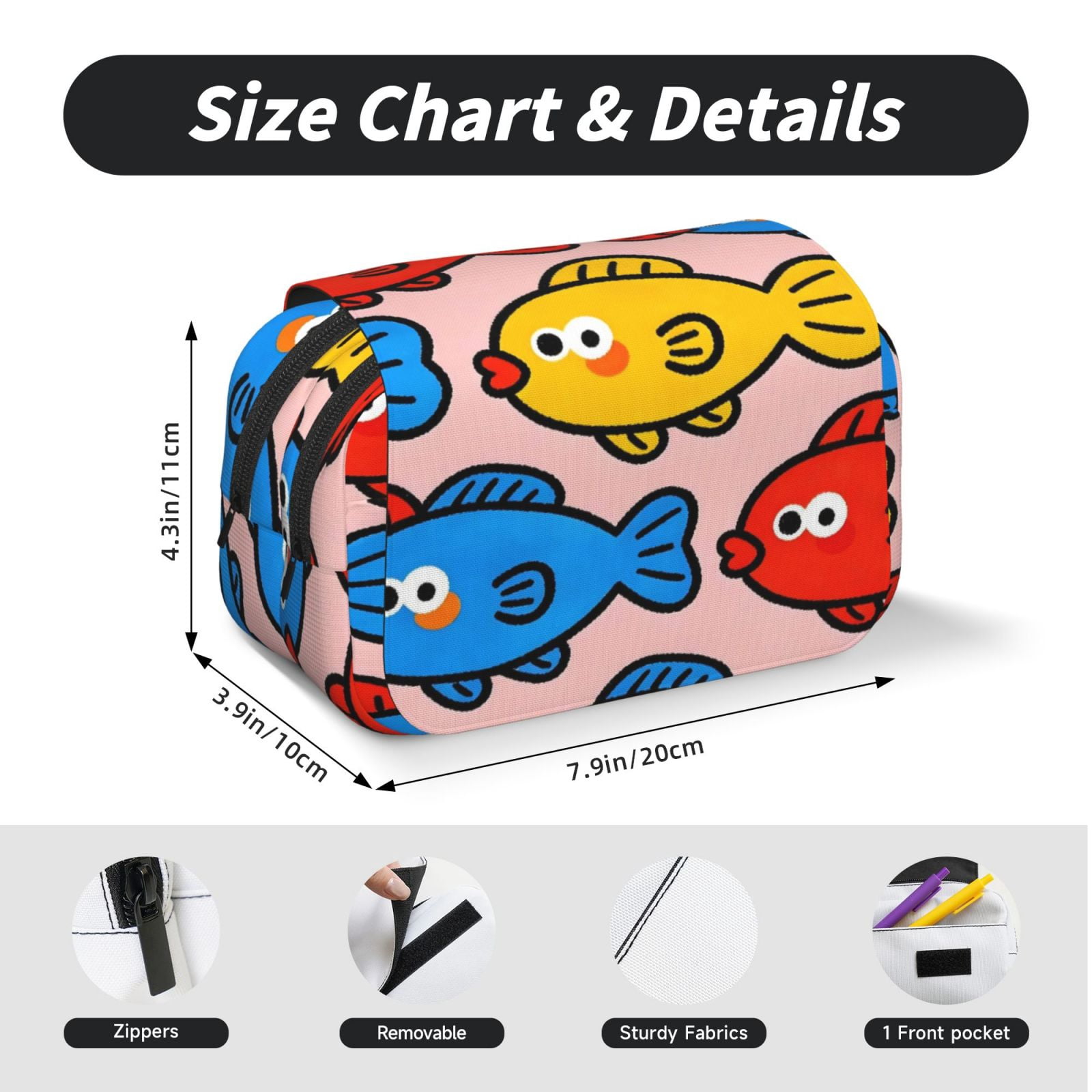 Large-Capacity Flip-Top Double-Layer Pencil Case, Multi-Functional Pocket Pen Case, Durable Stationery Organizer Cute Little Fish (7)