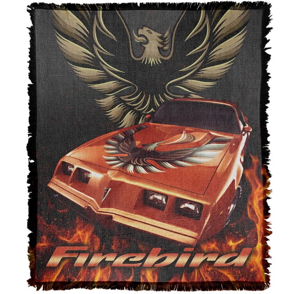 Pontiac Blanket, 50'x60' Firebird Flames Woven Tapestry Cotton Blend Fringed Throw Blanket
