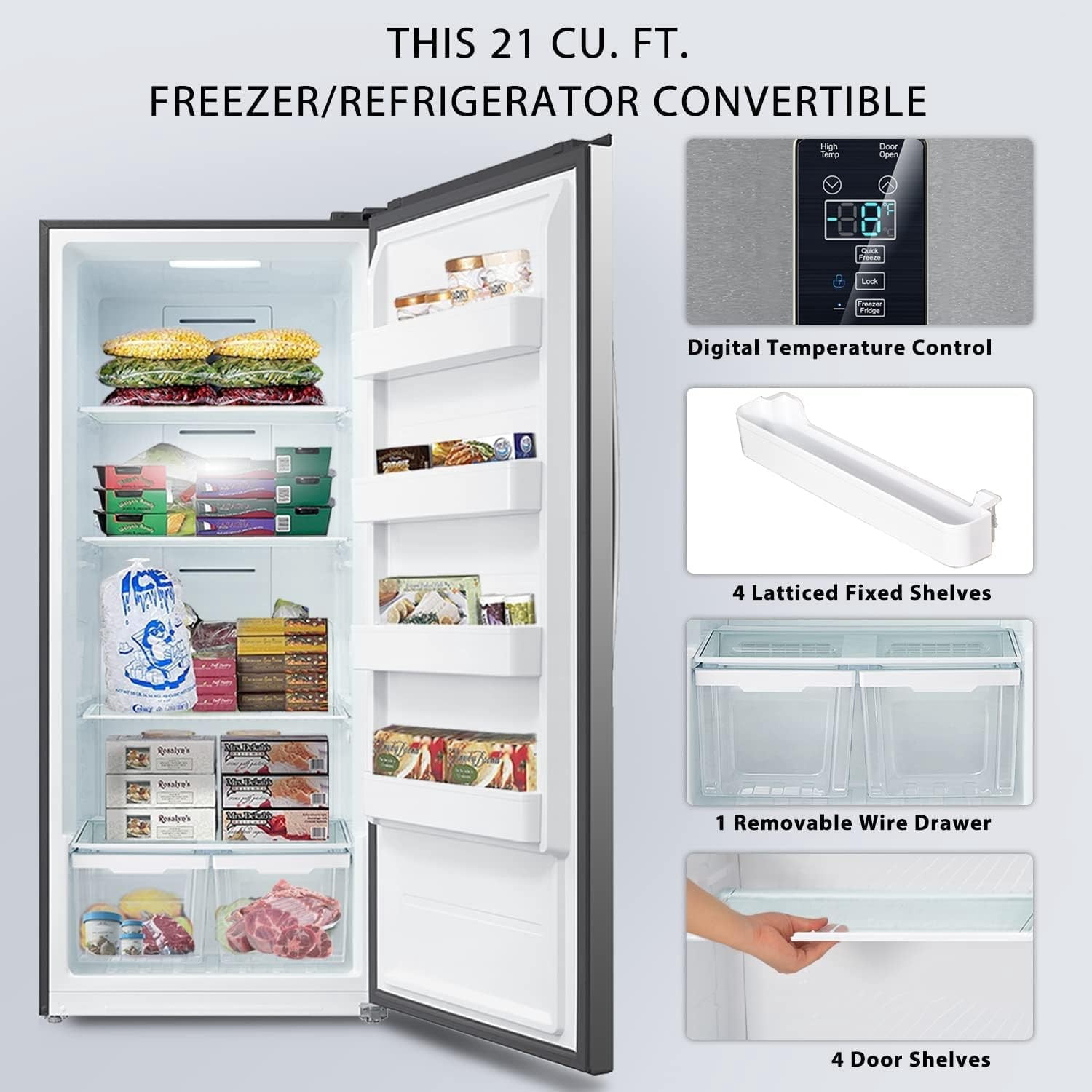 Techomey 21 Cu Ft Single Door Upright Freezer/Refrigerator LED Display Frost Free