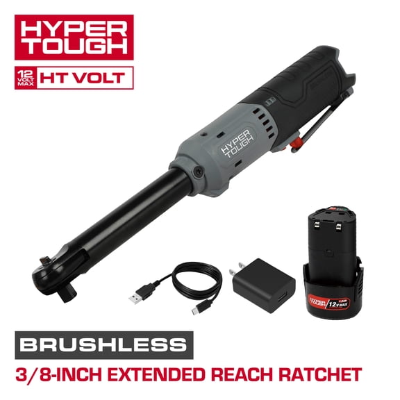 Hyper Tough 12V Max Brushless 3/8-inch Extended Reach Cordless Ratchet Wrench