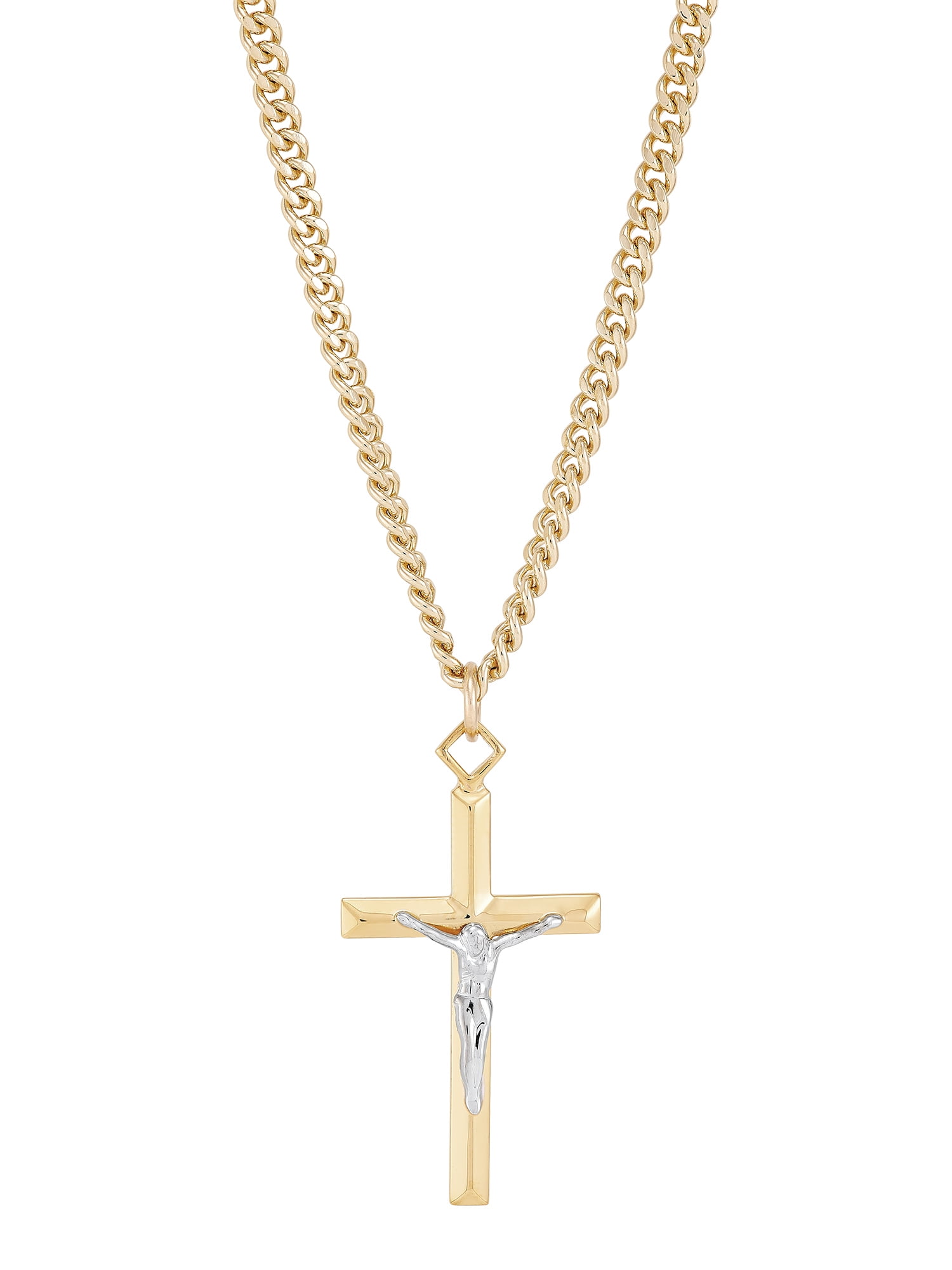 Unisex Men's Women's Stainless Steel Necklace Gold Tone Cross Pendant Hollow 8S 