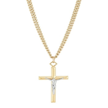 Brilliance Fine Jewelry Stainless Steel Gold-Filled and Rhodium Crucifix Pendant, 24" Necklace
