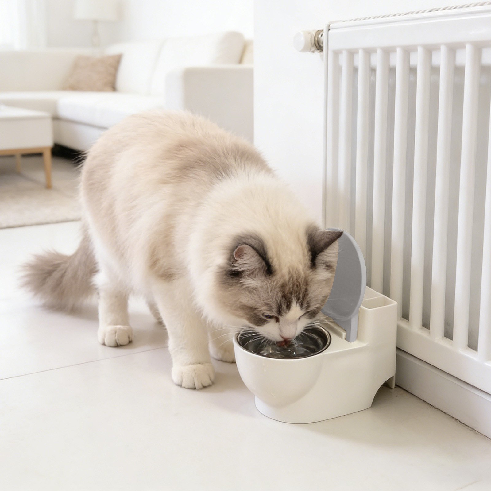Funny Cat Water Bowl Toilet Shaped Food Water Dish with Stainless Steel Inner Bowl Whisker Friendly Pet Feeding Bowl Novelty Drinking Bowl For Kitten Small Dog