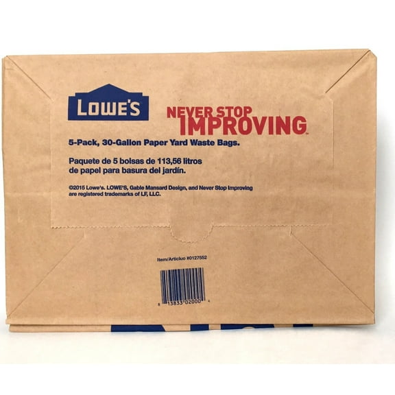 Lowes 30 Gallon Paper Lawn and Leaf Trash Bags, 5 Count (Pack Of 3) 15 Total