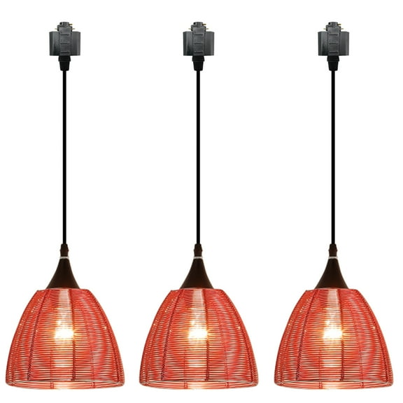 Kiven 3-Light H-Type track lighting pendants,Modern h track pendant lights,Decorative Track Lighting Fixture for Kitchen Island Hallway,Red Aluminum Lampshade