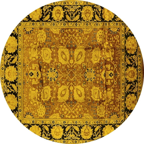 Ahgly Company Indoor Round Oriental Yellow Industrial Area Rugs, 8' Round