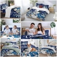 thumbnail image 5 of Snowman Christmas Bedding Duvet Cover Set Twin Size 4 Pieces Winter Tree Snowflake Elk Rabbit Navy Blue Bedding Set with Zipper Closure, 1 Comforter Cover 68x86 Inches 1 Flat Sheet & 2 Pillow Cases, 5 of 7