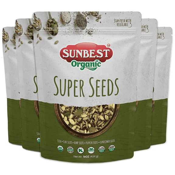 Organic Super Seeds Blend - 5 Pound Bulk Pack (80 oz) by Sunbest Organic – USDA Organic Seeds