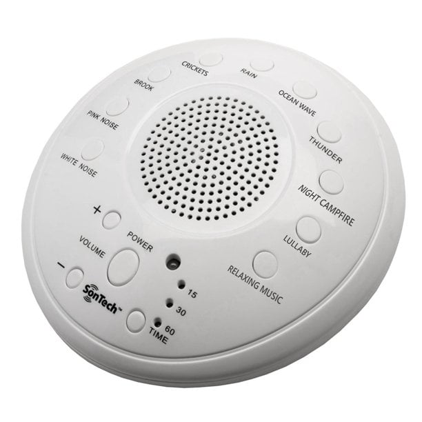 Alayna SonTech - White Noise Sound Machine - 10 Natural Soothing Soundtracks Home, Office, Travel, Baby Multiple Timer Settings - Battery/Adapter Charging Options- White