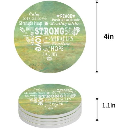 

KXMDXA Compassion Strength Courage Warm Hugs Healing Thoughts Positive Energy Set of 4 Round Coaster for Drinks Absorbent Ceramic Stone Coasters Cup Mat with Cork Base for Coffee Table Bar Decor