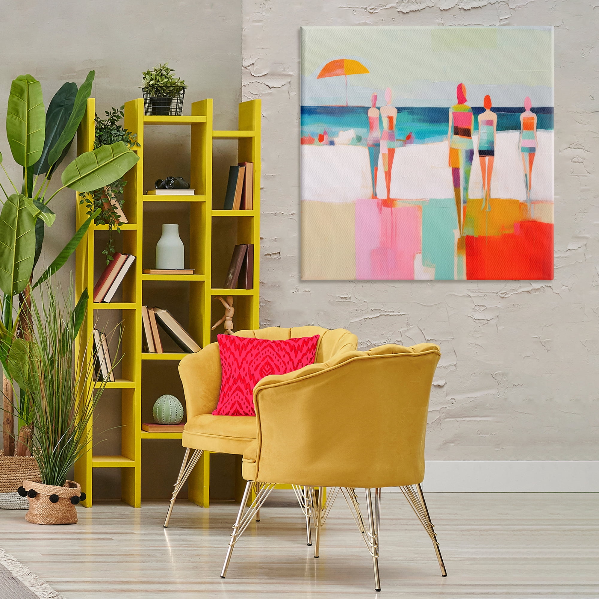 Stupell Industries Strolling on Beach Novelty Painting Gallery Wrapped Canvas Art Print Wall Art, 36 x 36