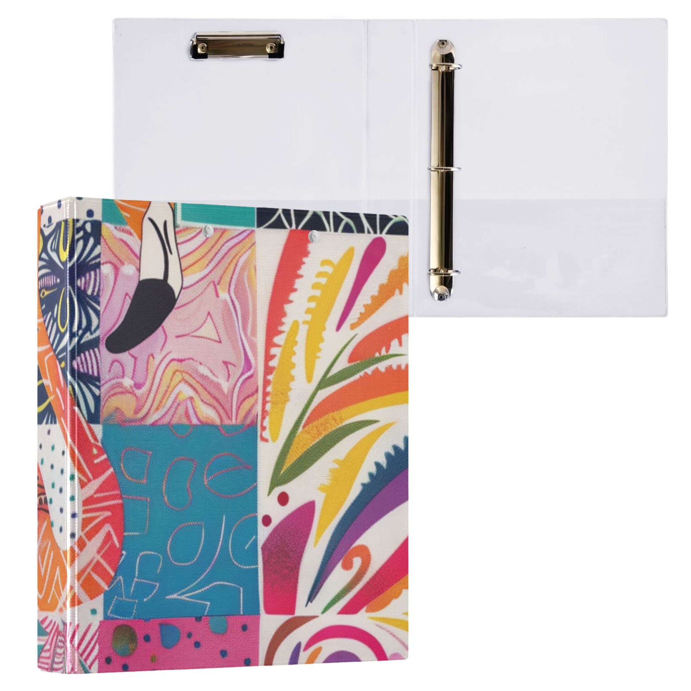 Abstract Flamingo 3 Ring Binders 1.5 inch Hardcover File Folders with Interior Pockets A4 Size Organizer for School Office Hospital