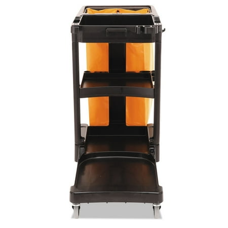 Rubbermaid Commercial Housekeeping 3-Shelf Janitor Cart with Zippered Yellow Vinyl Bag, Black