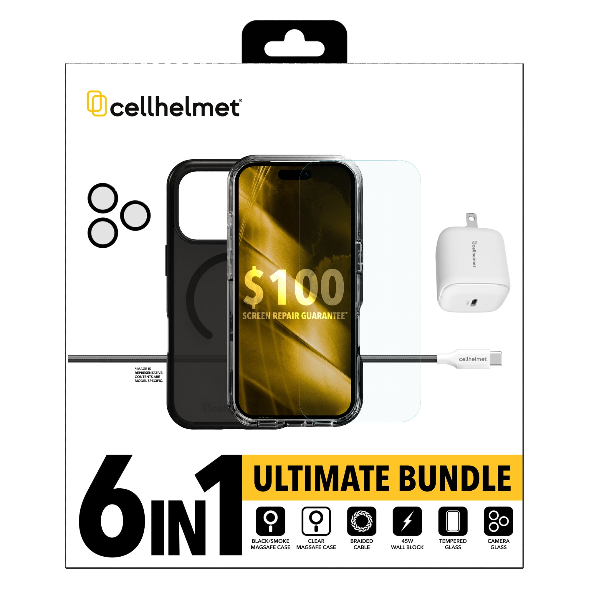 cellhelmet iPhone 18 Pro 6-in-1 Bundle with 2 Cases Screen Protector ($100) Camera Glass GaN Charger USB-C Cable (iPhone 18 Pro) iPhone 18 Pro