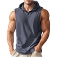 thumbnail image 2 of Men's Summer Hooded Sleeveless Vest Top, Sleeveless T-Shirt Muscle Tank, V-Neck Casual Pullover, Polyester Breathable Quick Dry Cooling, Gym Workout Training Hiking Fishing Beach, 2 of 6