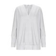 thumbnail image 4 of FRSASU Shirts for Women V Neck Long Sleeve Lightweight Sweatshirts Solid Color Casual Pullover Tops White, 4 of 9