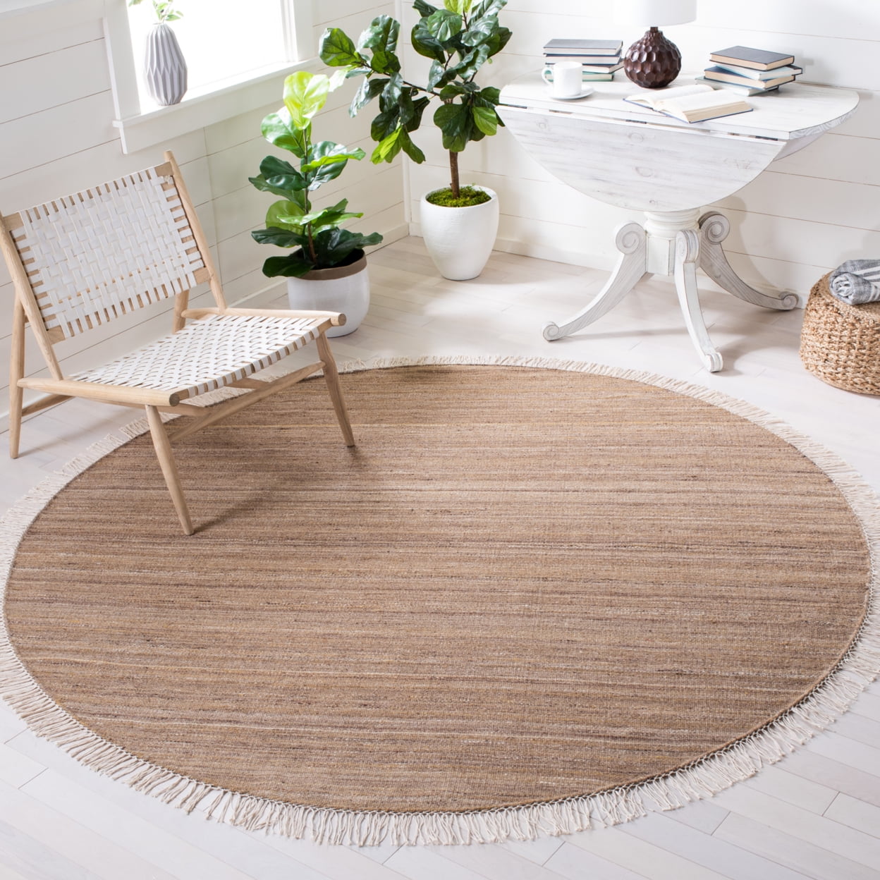 SAFAVIEH Kilim Russell Striped Area Rug, Beige/Yellow, 7' x 7' Round