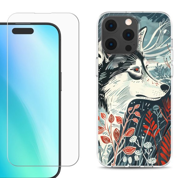 For iPhone 16 Pro Max Phone Case Cover, Shockproof Case with Tempered Glass Screen Protector, by OneToughShield - Calm Husky