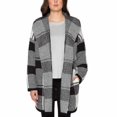 thumbnail image 1 of MATTY M Over-sized Hooded Knit Cardigan Sweater (Black/White Plaid, X-Large), 1 of 2