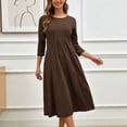 thumbnail image 2 of BJUTIR Casual Summer Dresses For Women Casual Solid Dress Round Neck Long Sleeve Mid Calf Swing Dress, 2 of 5